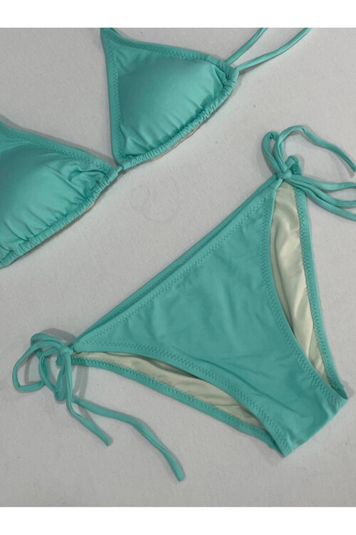 Kadın Su Yeşili Boyundan İp Bağlamalı Üçgen Bikini Takımı PLD25S-3017