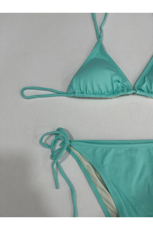 Kadın Su Yeşili Boyundan İp Bağlamalı Üçgen Bikini Takımı PLD25S-3017