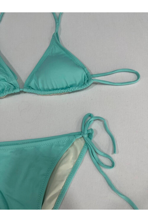 Kadın Su Yeşili Boyundan İp Bağlamalı Üçgen Bikini Takımı PLD25S-3017