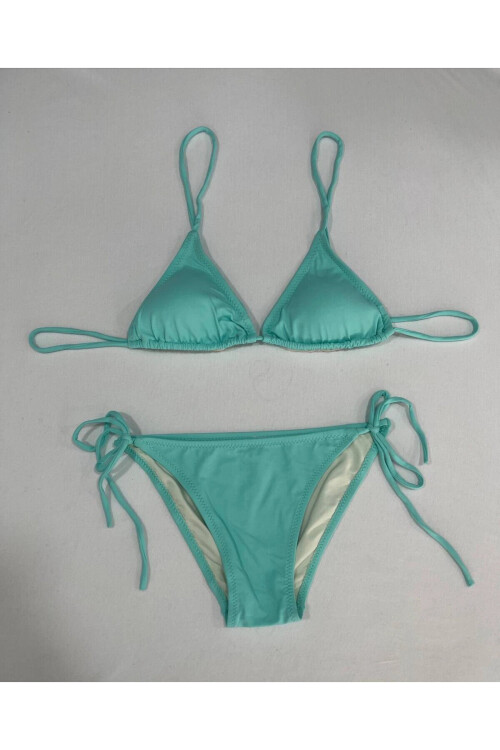 Kadın Su Yeşili Boyundan İp Bağlamalı Üçgen Bikini Takımı PLD25S-3017