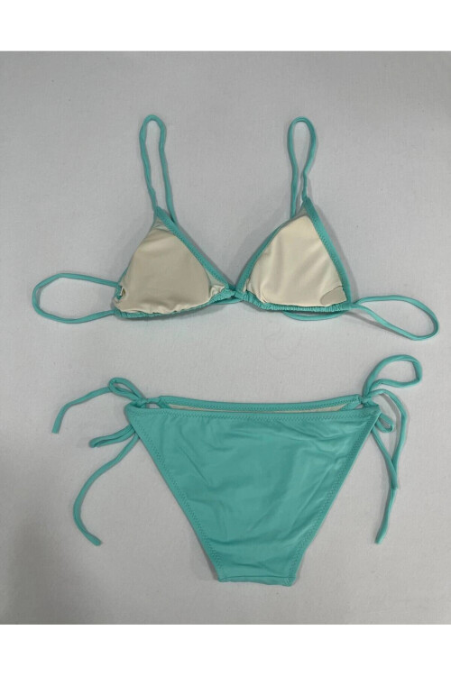 Kadın Su Yeşili Boyundan İp Bağlamalı Üçgen Bikini Takımı PLD25S-3017