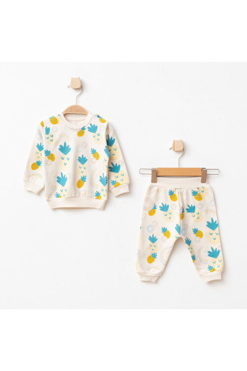 Kız Bebek Ananas Desenli Sweatshirt Pantolon 2  li Alt Üst Bebek Takımı 3 Ay-36 Ay