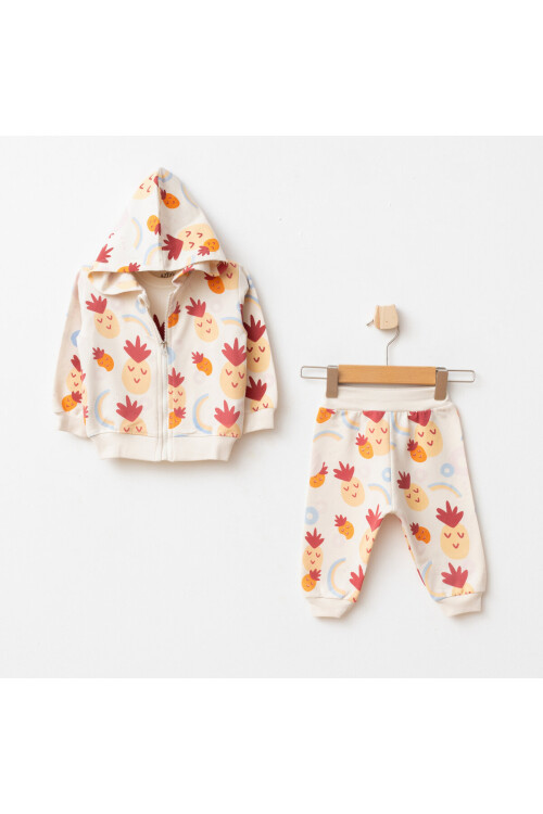 Kız Bebek Ananas Desenli Sweatshirt Pantolon T-shirt 3 lü Alt Üst Bebek Takımı 3Ay - 36Ay