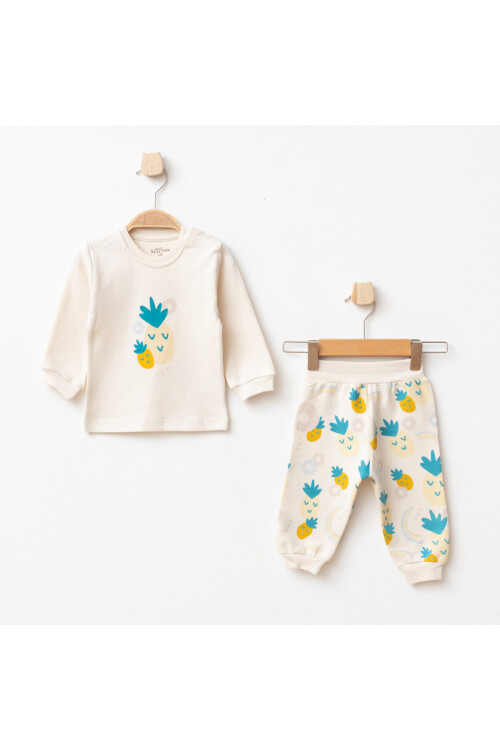 Kız Bebek Ananas Desenli Sweatshirt Pantolon T-shirt 3 lü Alt Üst Bebek Takımı 3Ay - 36Ay
