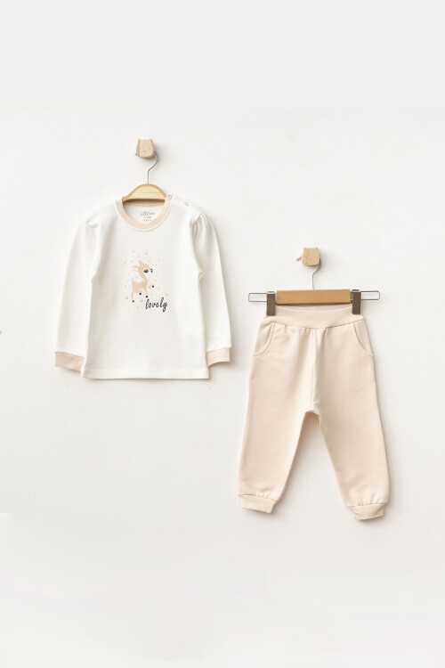 Kız Bebek Animal Desenli Sweatshirt Pantolon T-shirt 3 lü Alt Üst Bebek Takımı 3 Ay-36 Ay