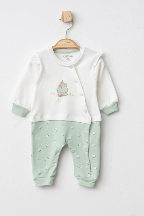 Kız Bebek Çıtçıtlı Çiçek Desenli At Nakışlı Tulum 0 Ay - 6 Ay
