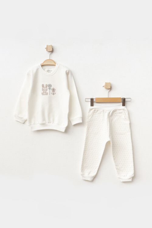 Kız Bebek Tavşan Nakışlı Sweatshirt Pantolon 2  li Alt Üst Bebek Takımı 3 Ay - 18 Ay