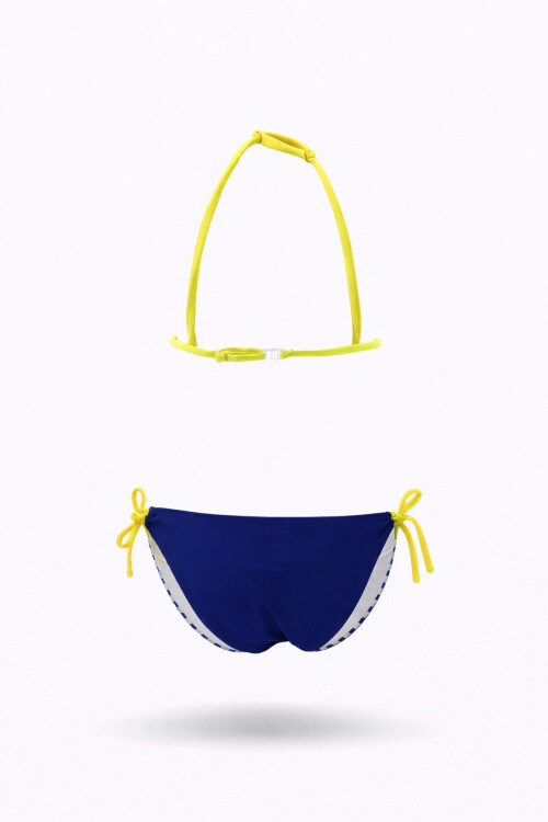 Kız Çocuk Lacivert Kelebek Desenli 2-8 Yaş Üçgen Bikini Takım PLD24S-3006