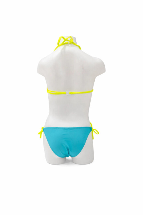 Kız Çocuk Mavi Neon Pembe Unicorn Temalı Bikini Takım PLD25S-3005