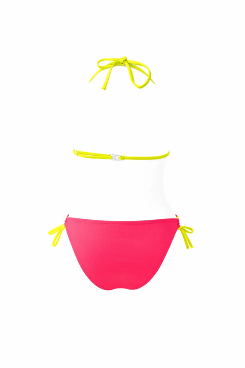 Kız Çocuk Mavi Pembe Flamingo Glow Desenli 6-14 Yaş Üçgen Bikini Takım PLD26S-3002