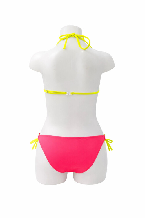 Kız Çocuk Mavi Pembe Flamingo Glow Desenli 6-14 Yaş Üçgen Bikini Takım PLD26S-3002