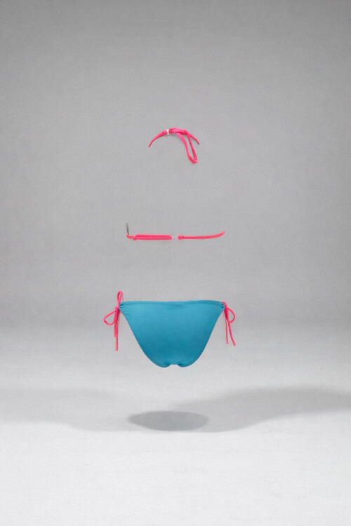 Kız Çocuk Mavi Tavus Kuşu Desenli 6-14 Yaş Üçgen Bikini Takım PLD24S-3003