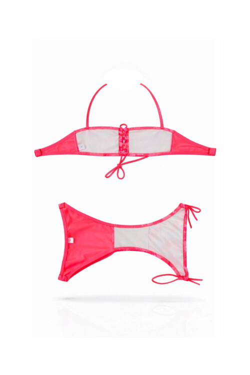 Kız Çocuk Neon Pembe Unicorn Desenli 2-8 Yaş Straplez Bikini Takım PLD24S-3011