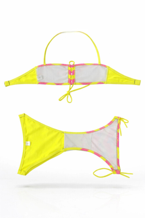 Kız Çocuk Neon Sarı Unicorn Desenli 2-8 Yaş Straplez Bikini Takım PLD24S-3011