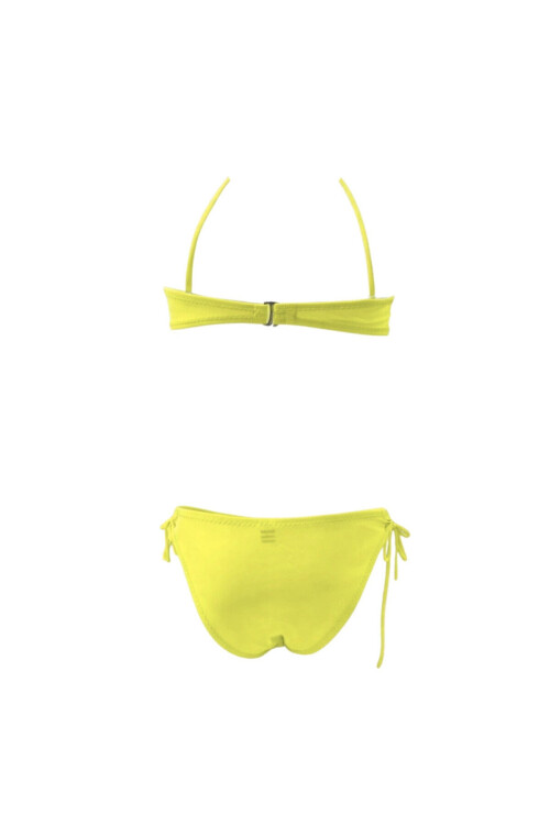 Kız Çocuk Neon Sarı Unicorn Desenli 2-8 Yaş Straplez Bikini Takım PLD24S-3011