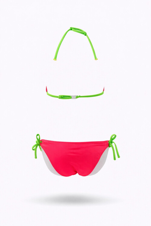 Kız Çocuk Pembe Kelebek Desenli 2-8 Yaş Üçgen Bikini Takım PLD24S-3006
