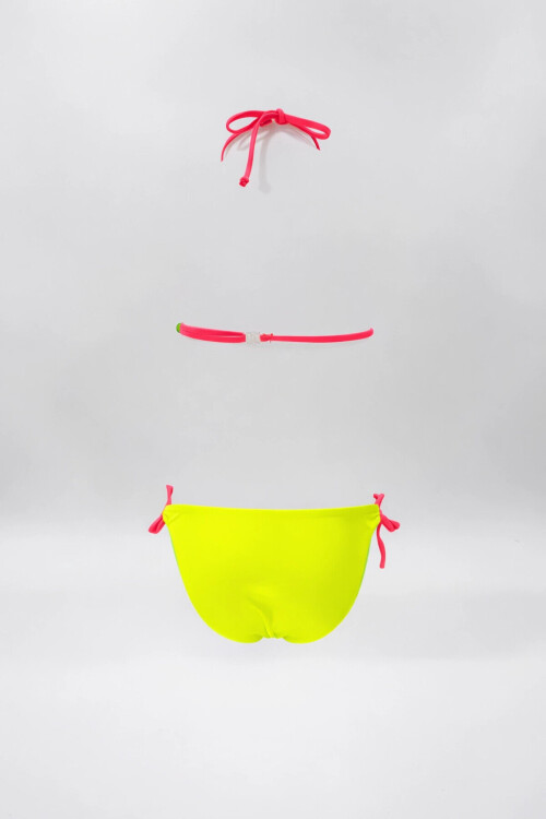 Kız Çocuk Sarı Yeşil Flamingo Glow Desenli 6-14 Yaş Üçgen Bikini Takım PLD26S-3002