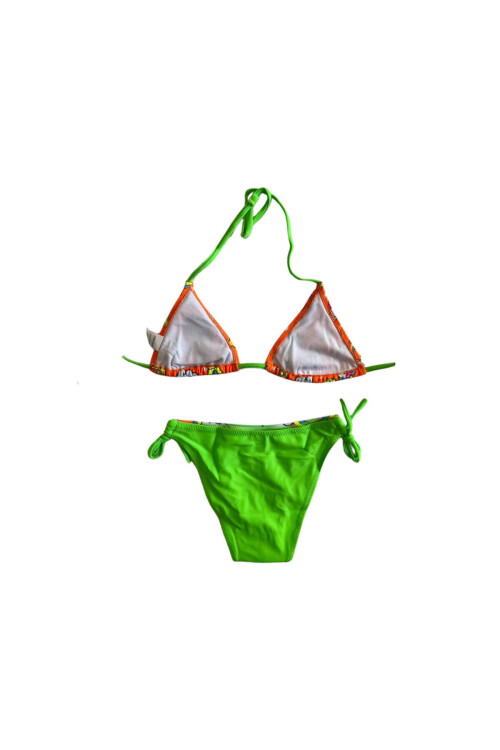 Kız Çocuk Turuncu Yeşil Unicorn Temalı Bikini Takım PLD25S-3005