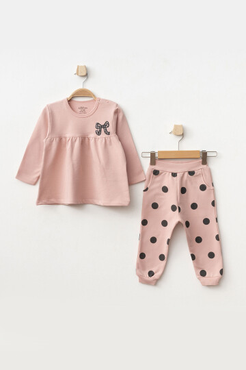 Kız Bebek Nakışlı Sweatshirt Pantolon 2 li Alt Üst Bebek Takımı 3 Ay-36 Ay