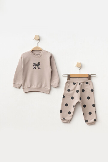 Kız Bebek Nakışlı Sweatshirt Pantolon 2 li Alt Üst Bebek Takımı 3 Ay-36 Ay