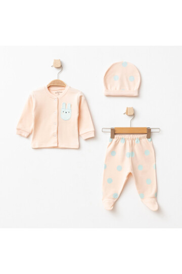 Kız Bebek Zıbın Pantolon Bere 3 lü Alt Üst Bebek Takımı 0 Ay-6 Ay