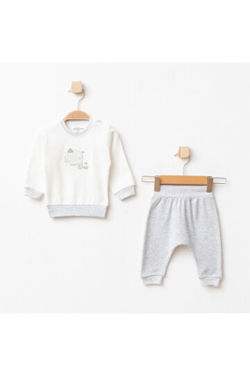 Erkek Bebek Animal Nakışlı % 100 Pamuk Sweatshirt Pantolon 2  li Alt Üst Bebek Takımı 3 Ay-24 Ay