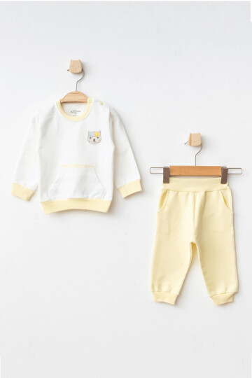 Erkek Bebek Ayı Nakışlı Sweatshirt Pantolon 2  li Alt Üst Bebek Takımı 3 Ay - 36 Ay