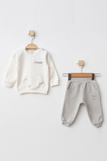 Erkek Bebek Desenli Sweatshirt Pantolon 2  li Alt Üst Bebek Takımı 3 Ay - 36 Ay