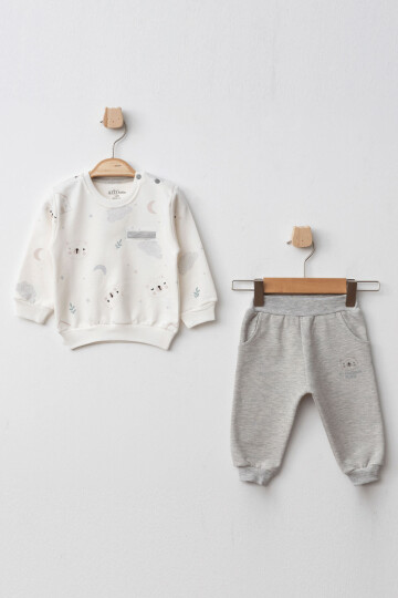 Erkek Bebek Desenli Sweatshirt Pantolon 2  li Alt Üst Bebek Takımı 3 Ay - 36 Ay
