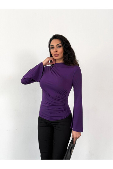 Kadın Mor Drape Detaylı İspanyol Kol Sany Bluz PLD25W-3047