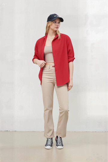 Kadın NAR Çiçeği Oversize Uzun Basic Gömlek PLD22W-3118
