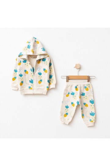 Kız Bebek Ananas Desenli Sweatshirt Pantolon T-shirt 3 lü Alt Üst Bebek Takımı 3Ay - 36Ay