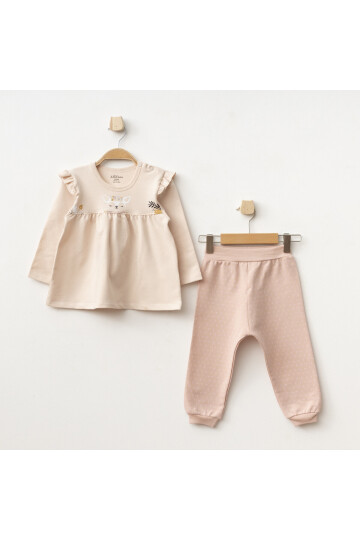 Kız Bebek Animal Desenli Sweatshirt Pantolon 2  li Alt Üst Bebek Takımı 3 Ay-36 Ay