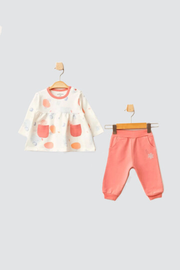 Kız Bebek Desenli Sweatshirt Pantolon 2  li Alt Üst Bebek Takımı 3 Ay-36 Ay