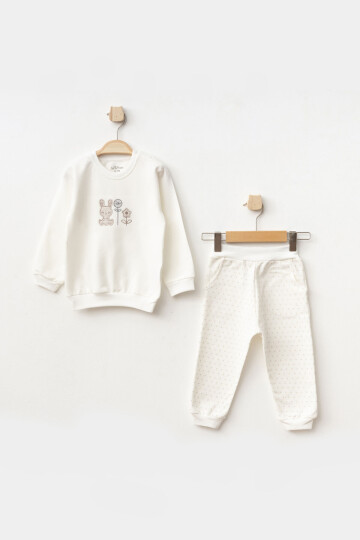 Kız Bebek Tavşan Nakışlı Sweatshirt Pantolon 2  li Alt Üst Bebek Takımı 3 Ay - 18 Ay