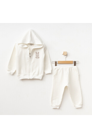 Kız Bebek Tavşan Nakışlı Sweatshirt Pantolon T-shirt 3 lü Alt Üst Bebek Takımı 3 Ay-36 Ay