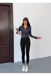 Kadın Antrasit Dalgıç Kumaş Fermuar Kapamalı Parmak Geçirmeli Sweatshirt PLD25W-3184
