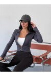 Kadın Antrasit Dalgıç Kumaş Fermuar Kapamalı Parmak Geçirmeli Sweatshirt PLD25W-3184