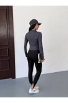 Kadın Antrasit Dalgıç Kumaş Fermuar Kapamalı Parmak Geçirmeli Sweatshirt PLD25W-3184