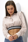 Kadın Bej Uzun Kollu Crop Detaylı Poplin Gömlek PLD23W-3129