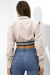 Kadın Bej Uzun Kollu Crop Detaylı Poplin Gömlek PLD23W-3129
