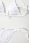 Kadın Beyaz İp Bağlamalı Astarlı Büyük Beden Üçgen Bikini Takım PLD24S-3031