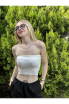 Kadın Beyaz Katlamalı Straplez Bluz PLD24S-3062