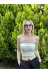 Kadın Beyaz Katlamalı Straplez Bluz PLD24S-3062
