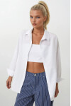 Kadın Beyaz Oversize Uzun Basic Gömlek HZL22W-BD139001