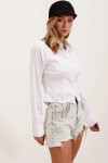 Kadın Beyaz Slim Fit Beli Gipeli Crop Poplin Gömlek PLD24W-3124