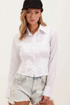 Kadın Beyaz Slim Fit Beli Gipeli Crop Poplin Gömlek PLD24W-3124