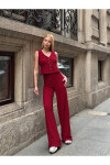 Kadın Bordo Beli Lastikli Gofre Kumaş Pantolon PLD24S-3178