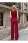 Kadın Bordo Beli Lastikli Gofre Kumaş Pantolon PLD24S-3178