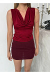 Kadın Bordo Degaje Yaka Yanlardan Drapeli Sandy Bluz PLD25S-3057